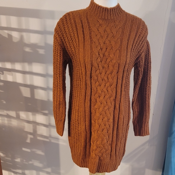 Junior's Long Sleeve Cable Knit Sweater Dress - Picture 5 of 5